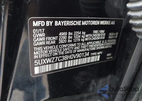 2017 BMW X3 Sdrive28I z USA, uszkodzony, nr VIN 5UXWZ7C38H0V90134